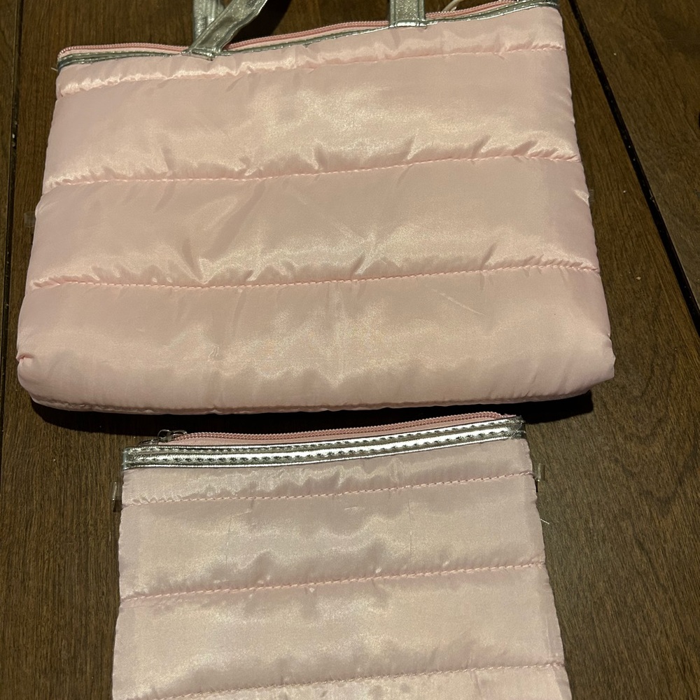 Modella pink and silver cosmetic bags purse set